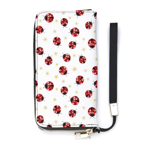 Unisex Clutch Wallet for Adult, Comfy Soft Long Wallets Waterproof, Fashion Wristlet Wallet Compact for Office, Shopping, Red Ladybug Cartoon Pattern