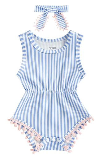 Image of UNICOMIDEA Baby Girls Outfit Newborn Romper Jumpsuits Sleeveless One-Piece Clothes 0-24 Months Bodysuit with Headband