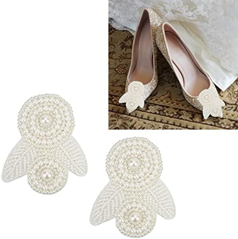 2Pcs Rhinestone Pearl Embellishments Pearl Flower Shoe Clip Pearl Patch Applique for Jewelry Making Clothes Bags Shoes Wedding DIY Supplies(Pearl Bow)