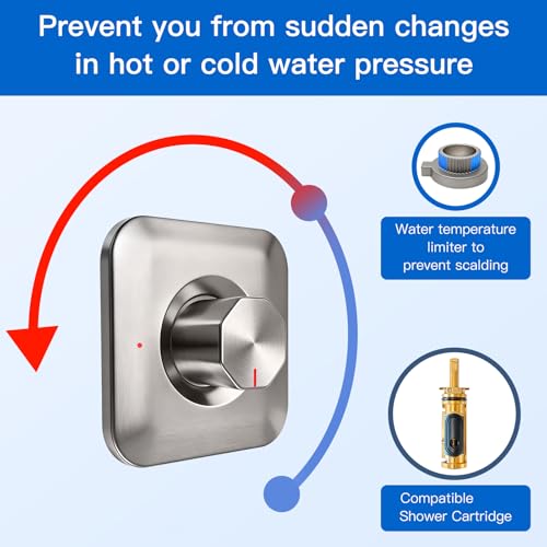 Juego de grifería para ducha y bañera en níquel cepillado para Moen T2471BN Genta LX Posi-Temp | Todo metal, compatible con válvulas Moen 2510, 2520, 2570, 2580 y 2590, juego de grifería para bañera y ducha con equilibrio de presión miniatura 4
