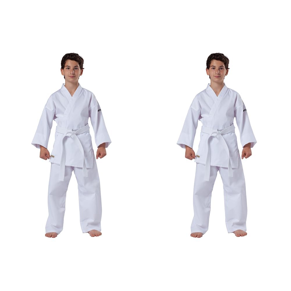 Kwon Unisex Kinder Kampfsportanzug Karate Basic Anzug, Weiß, 140 EU & Unisex Kinder Kampfsportanzug Karate Basic Anzug, Weiß, 120 EU