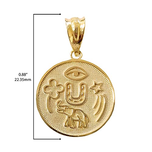 10K Yellow Gold Lucky Charm Round Coin Medal Talisman Pendant Charm #TOP2