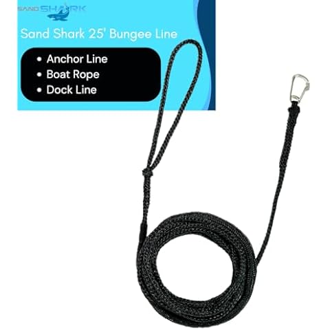 SandShark 25-28ft Shock Absorbing Anchor Line, Dock Line with Loop and Stainless Steel Clip - Ideal Boat Anchor Rope, Pontoon Boat Accessories, Or Boat Rope Cover