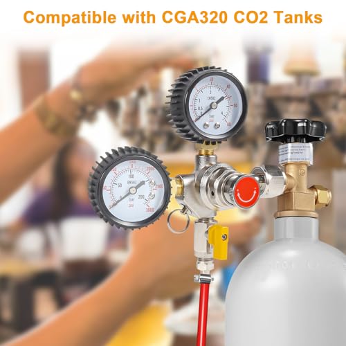 Image of Co2 Regulator for Kegerator - CGA320 Draft Beer Regulator Kegerator Regulator, Dual Gauge Brewing Keg Regulator, Co2 Tank Regulator Kegerator Parts, Co2 Pressure Regulator with 2 Hose Clamps