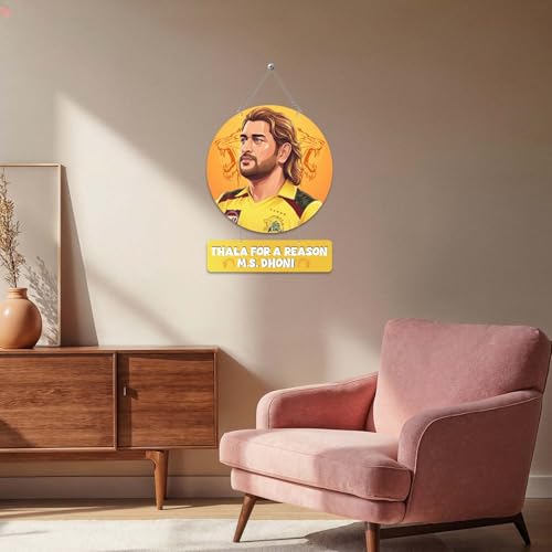 Image of GIFTMEBAZAR Wooden Wall Hanging Decor MS Dhoni inchThala for a Reason inch Quote Printed | Gift for Cricket Lovers & CSK Fans | Home, Office & Student Room Wall Art