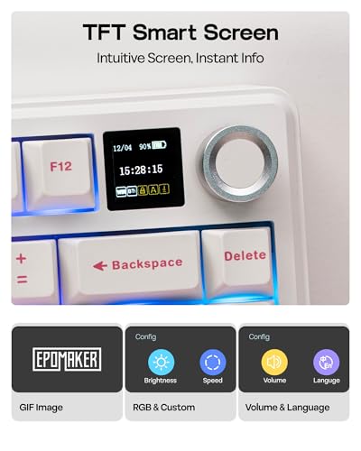 Image of EPOMAKER X Aula F75 MAX Mechanical Gaming Keyboard 75% with TFT Screen and Rotary, Gasket Hot-Swap Gaming Keyboard Wireless for PC /Mac /Linux, QWERTY US Layout (White Pink, Reaper Switch)