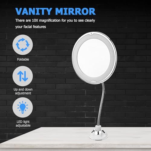 Miroir grossissant 10x avec ventouse et éclairage LED blanc intégré