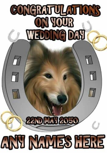 Carte de félicitations de mariage personnalisée PDA1 Motif chien Collie Cover