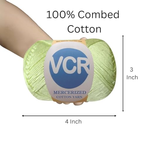Image of VCR 4 Ply Sage Green 100% Mercerized Cotton Yarn, 60 Grams Hank, 190 Meters Length, Cotton Combed Ball, Smooth and Glossy Crochet Yarn for Crochet and Knitting, Pack of 1, Suitable for DIY Crafts
