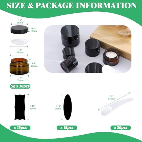 Yauhar 120Pcs 5g Amber Glass Jars Assortment Kit with Inner Liners and Black Lids - Image 2