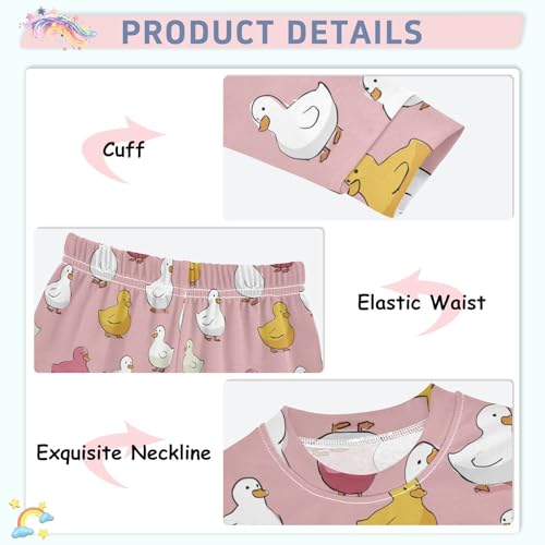 Pajama Sets Long Sleeve Ducks Colorful Cartoon Pattern Soft Comfy Sleepwear 2 Piece PJS 3-8T4