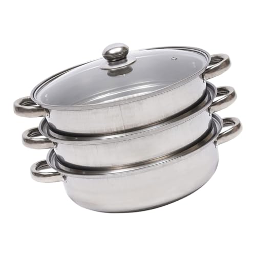 Zerodeko Pentola Vapore Acciaio Strati Con Manici Compatibile Induzione e Idonea Per Verdure e Zuppe Compatta e Multifunzionale