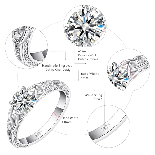 Image of Vintage Celtic Knot Women's Engagement Ring Sets 925 Sterling Silver /14K Gold Plated Stackable Wedding Bands Rings AAAAA Cubic Zirconia Women Bridal Sets Wedding Ring Band Width 1.8mm Size 5-9
