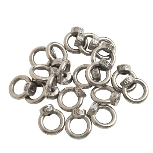 304 Stainless Steel M6 Lifting Eye Nuts - 20 Pack Threaded Female Nuts with Round Ring for Industrial Hoisting Machinery (60kg Max Load)