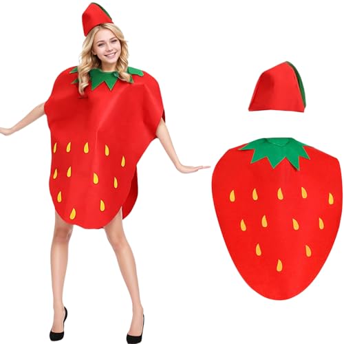 Marypaty Disfraces de Fresa Frutas Verduras Naturaleza Disfraces para Fiesta de Carnaval Adultos Niños Niñas (Niña)