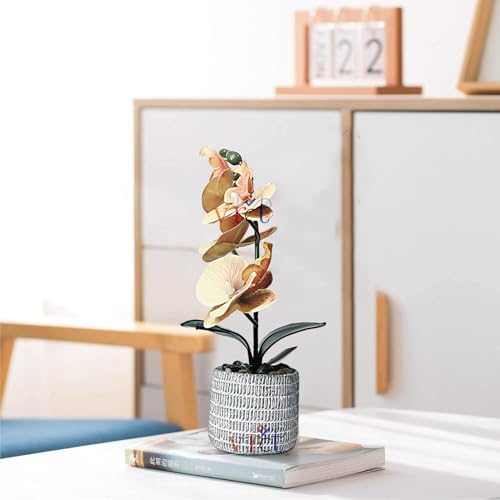 Image of VRCT Artificial Orchid Flowers Mini Potted Orchid Flowers Fake Orchids with Cremic Vase for Home Office Wedding Table Centerpiece Decoration