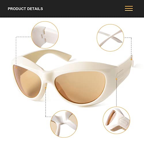 KFPH Y2K Punk Sunglasses for Women Men Fashion Oversized Oval Sun Glasses Geometric Wrap Around Cool Hip Hop Glasses3