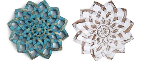 Set-of-2-Wooden-Trivets-for-Hot-Pots-and-Pans--Heat-Resistant-Handmade-Tea-Pot-Holders-Durable-Kitchen-Dining-Table-Accessories--8-Diameter-Blue-or-White Set of 2 Wooden Trivets for Hot Pots and Pans–Heat Resistant Handmade Tea Pot Holders Durable Kitchen Dining Table Accessories–8 Diameter Blue or White