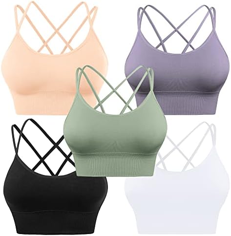 Evercute Cross Back Sport Bras Padded Strappy Criss Cross Cropped Bras for Yoga Workout Fitness Low Impact