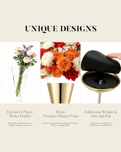 12 Pcs Tall Gold Trumpet Vases for Centerpieces & Wedding Tables - 16.7" Tall Gold Flower Vase Set with Weighted Base, Metal Trumpet Centerpieces for Tables (Bases para Centros de Mesa) — view 5