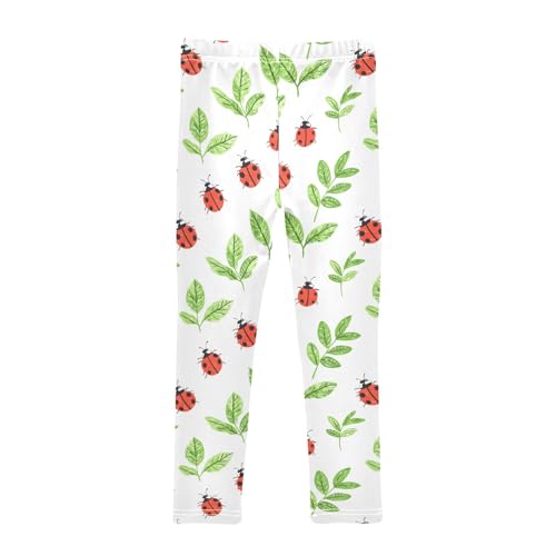 Cute Simple Ladybug Leaves Girls Leggings Soft Comfortable Athletic Leggings Dancing Pants for 4-10 Years2
