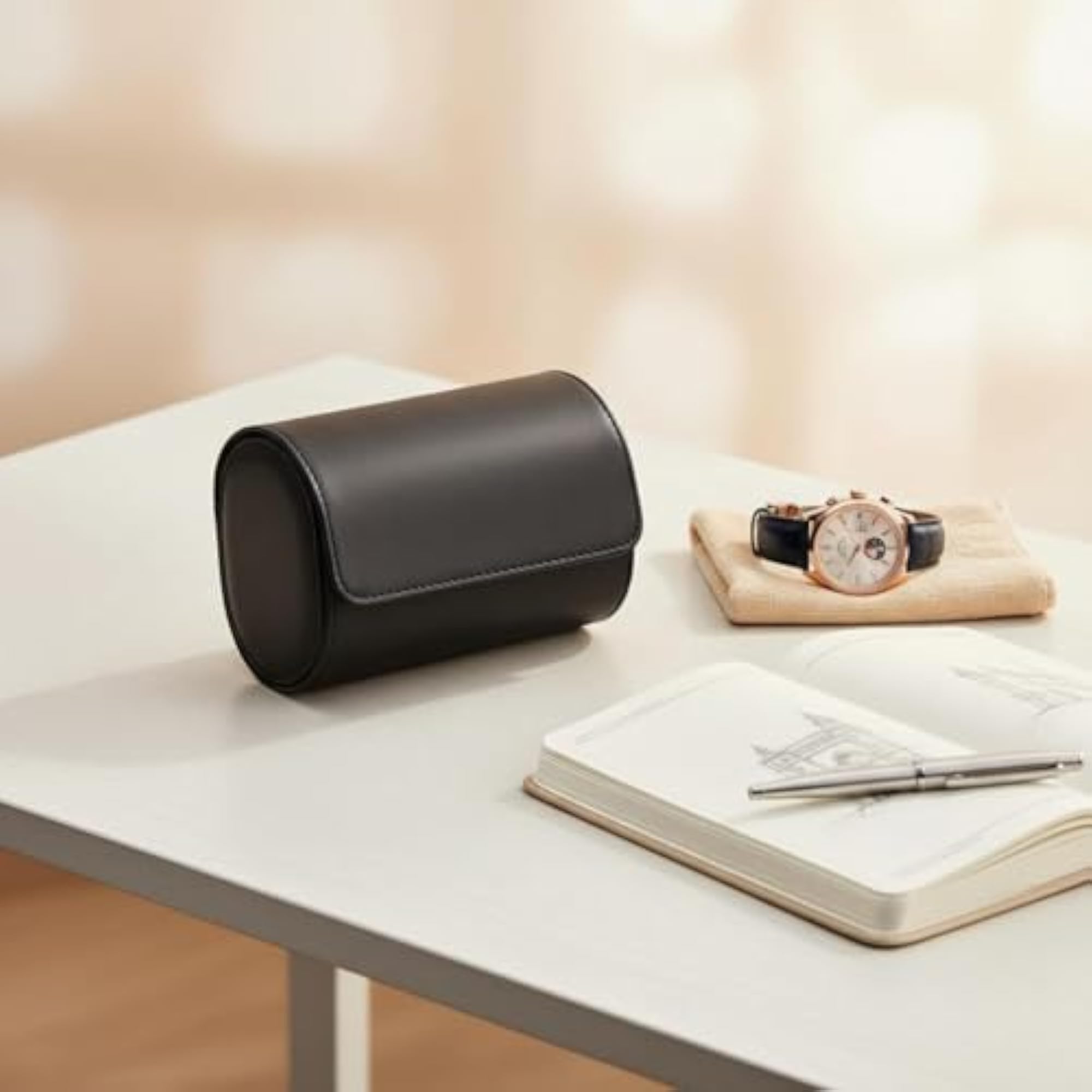 Leather Watch Travel Case, Snap Closure