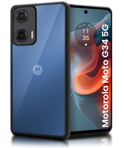 Image of WOW IMAGINE Shockproof Hybrid Back Cover for Motorola Moto G34 5G | Moto G45 5G | Hard Slim fit Back Case | PC & TPU | Clear Transparent Case - Black