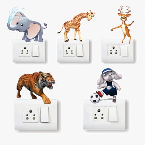 Image of Animal Cartoon 3D Switch Board Wall Stickers, Multicolor, Premium, 10x10 cm, Glossy Finish, Waterproof
