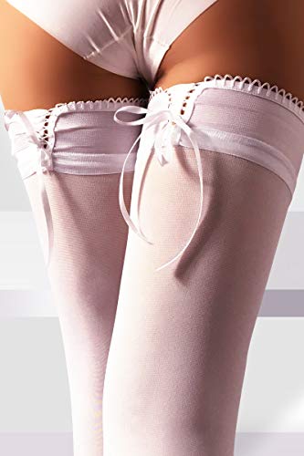 Image of Mila Marutti Thigh High Stockings for Women Opaque Tights Pantyhose 100 Denier Laced Top (S, White)