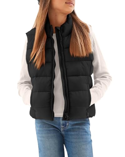 Haloumoning Girls Puffer Vest Kids Zip Up Padded Gilet Winter Quilted Jackets Fashion Outwear 5-14 Years