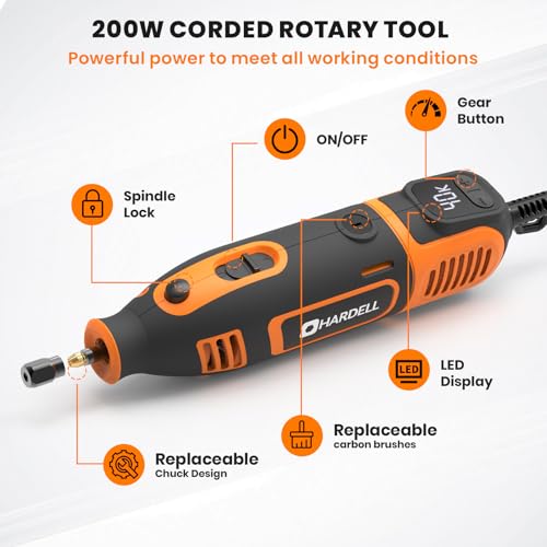 Image of HARDELL 200W Corded Rotary Tool 8000-40000 RPM Flex Shaft Digital Display | 155Pcs Accessories Fine Speed Control for Crafting Cutting Sanding Polishing Drilling Carving DIY Projects