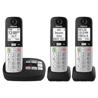 Panasonic Cordless Phone, Easy to Use with Large Display & Big Buttons, Flashing Favorites Key, Flashlight, Call Block, Volume Boost, Talking Caller ID, House Phones, 3 Handsets - KX-TGU433B