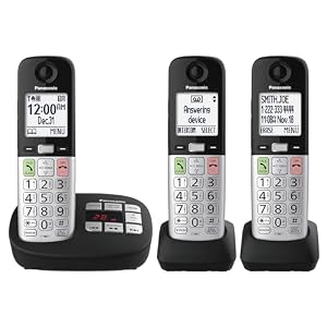 Panasonic Cordless Phone, Easy to Use with Large Display & Big Buttons, Flashing Favorites Key, Flashlight, Call Block, Volume Boost, Talking Caller ID, House Phones, 3 Handsets – KX-TGU433B
