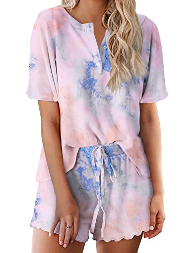 Ekouaer Tie Dye Pajamas Set Womens Loungewear Sleepwear 2 Piece PJ Sets