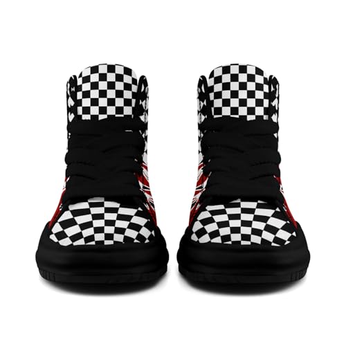 Checkered Flame High-Top Platform Sneakers, Custom Chunky Elevated Canvas Trainers for Streetwear Race Casual Footwear2