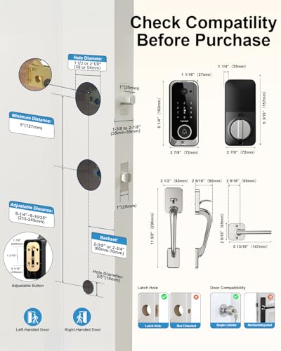 Smart Front Door Lock Sets: 2K HD Camera Lock with Doorbell Kits, Hornbill Fingerprint Keyless Entry Door Lock with Handles, WiFi Deadbolt (only 2.4G) for Remote Control, Auto Lock,Satin Nickel - image 9