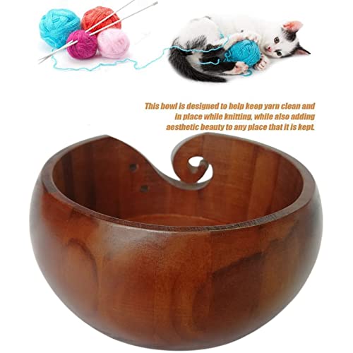 Image of Joyeee Wooden Handmade Knitting Bowls - Large Round Woven Wool Bowl for DIY Crocheting Home Decor & Needlework - 6 * 3.1 Inch