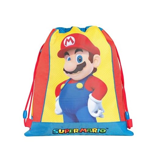 Super Mario - Bolsa con cordón oficial Super Mario, compacta y versátil, ideal para gimnasio, escuela, viajes, merienda, idea de regalo para niños y adolescentes, 35 x 42 x 2 cm, multicolor, 34x42 cm,