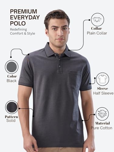 Image of Colorplus Men Regular Fit Solid Pattern Pure Cotton Half Sleeve Polo Neck Casual T-Shirt