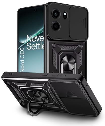 Image of WOW IMAGINE Tough Armor Bumper Mobile Back Case for 1+ OnePlus Nord CE 6 5G | Sliding Camera Cover | Shock Proof 360 Protection | Hybrid PC + TPU | Ring Holder with Kickstand - Black