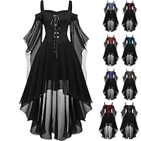 LVOFTJU Halloween Dresses For Women,Halloween Costumes Woman Women Witch Dress 2025 Plus Size Renaissance Medieval Vampire clothes Black Butterfly Sleeve Mesh Gothic Outfits For Adult,S