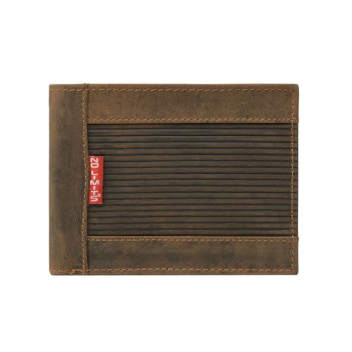 No Limits Cartera para hombre de piel auténtica efecto nobuk, diseño acanalado, bifold con tarjetero, delgada, con caja, marrón, ESTÁNDAR, Casual