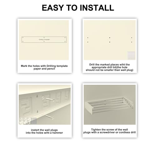 BQKOZFIN 80CM Wall Mounted Clothes Drying Rack, Retractable Laundry Clothes Airer, Collapsible Laundry Drying Rack for Indoor Outdoor Bathroom, Space Saver Compact Sleek Design (White) - Image 9