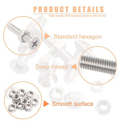 huruirui Nut and Bolts Set M3 M4 M5 M6 304 Stainless Steel Flat Head Cross Screw Bolt Nuts Kit Hexagon Machine Screw With Storage Box 320PCS - Image 3