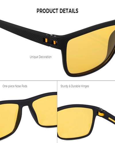 Night Driving Glasses for Men Women, Classic Square Sunglasses Anti Glare Polarized HD Night Vision Glasses For Driving3