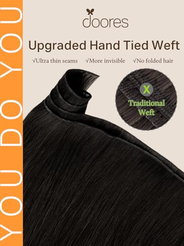 Image of DOORES Genius Sew in Weft Hair Extensions Virgin Bundles, 16 Inch Natural Black 50g, Hair Extensions Sew in Natural Straight