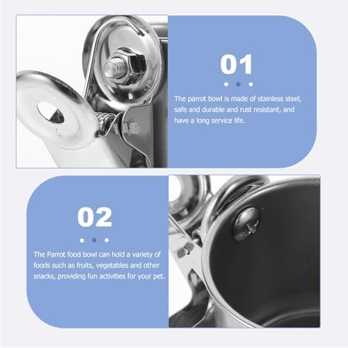 GETAJGHSD Stainless Steel Bird Feeder and Water Bowl with Clamp Holder Large Cage Food Dish for Parrots - 2