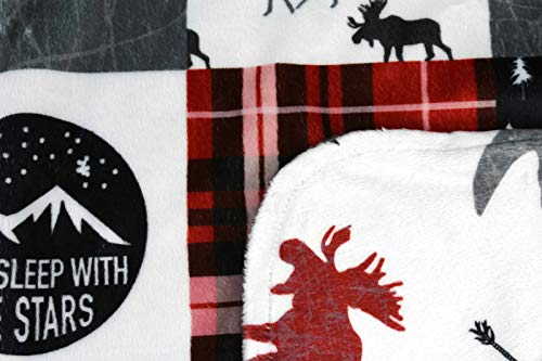 Image of Dear Baby Gear Reversible Baby Blanket, Nursery Cover for Newborn, Breathable, Lightweight Swaddle, Blanket for Girls and Boys, Bears, Moose, Northwood Adventure Faux Quilt, Moose, Arrows, 40 x 30in