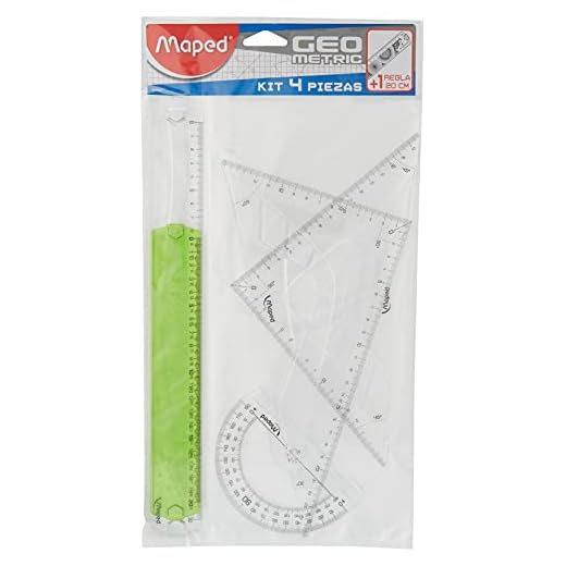 Maped 227835 - Kit trazado 4+1, regla de 30 cm, cartabón, escuadra, transportador y regla 20 cm, Colores Surtidos
