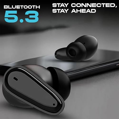 Image of GearZTouch BOLT Truly Wireless in Ear Earbuds with HD Mic, Extra BASS & Noise Reduction for Clear Calling, Type-C Fast Charging BT V5.3, Standby 200H,Voice & Touch Assistant,IPX6 WaterResistant(Black)